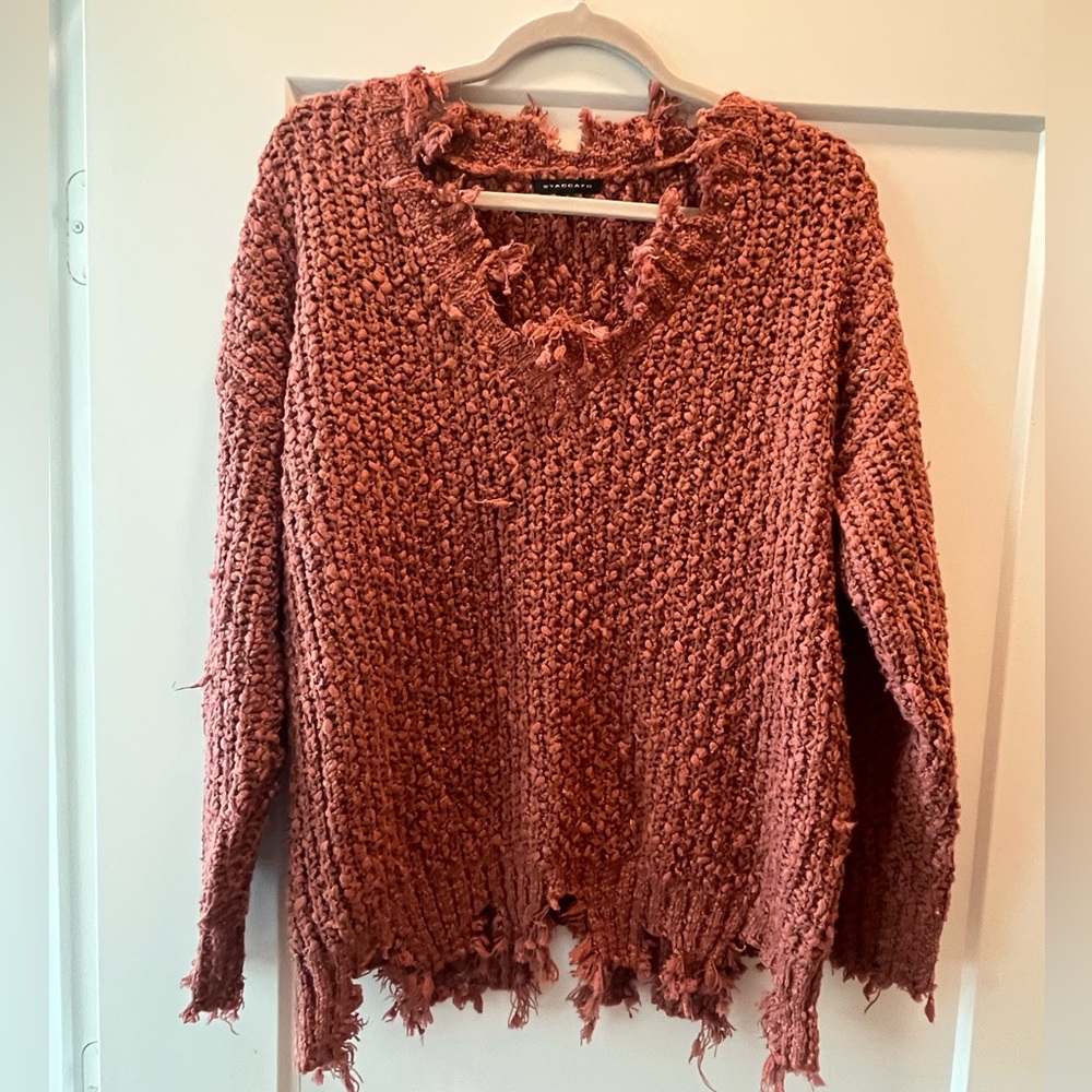 Staccato Distressed Coral Pink Knit Sweater